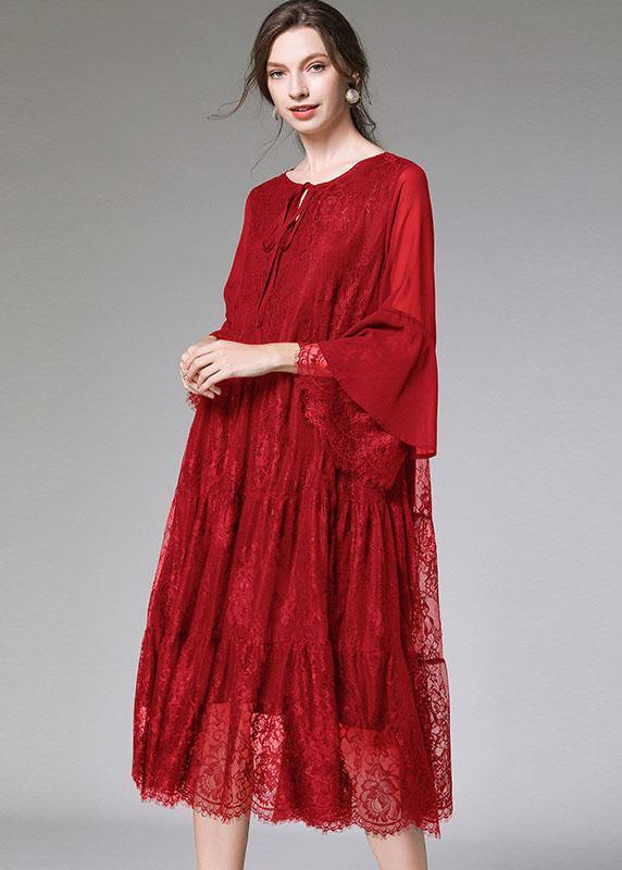 Chic Mulberry Fashion Flare Sleeve Fall Lace Sundress