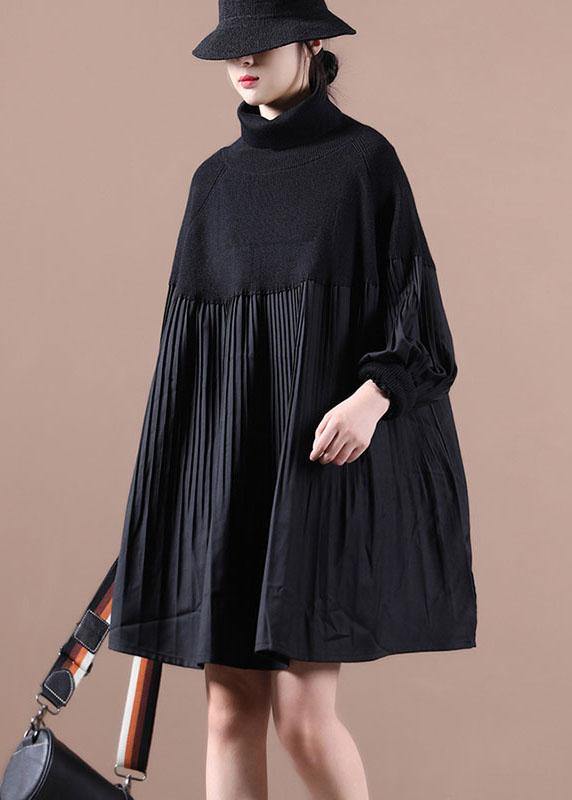 Vintage Chocolate High Neck Patchwork Fall Sweater Dress