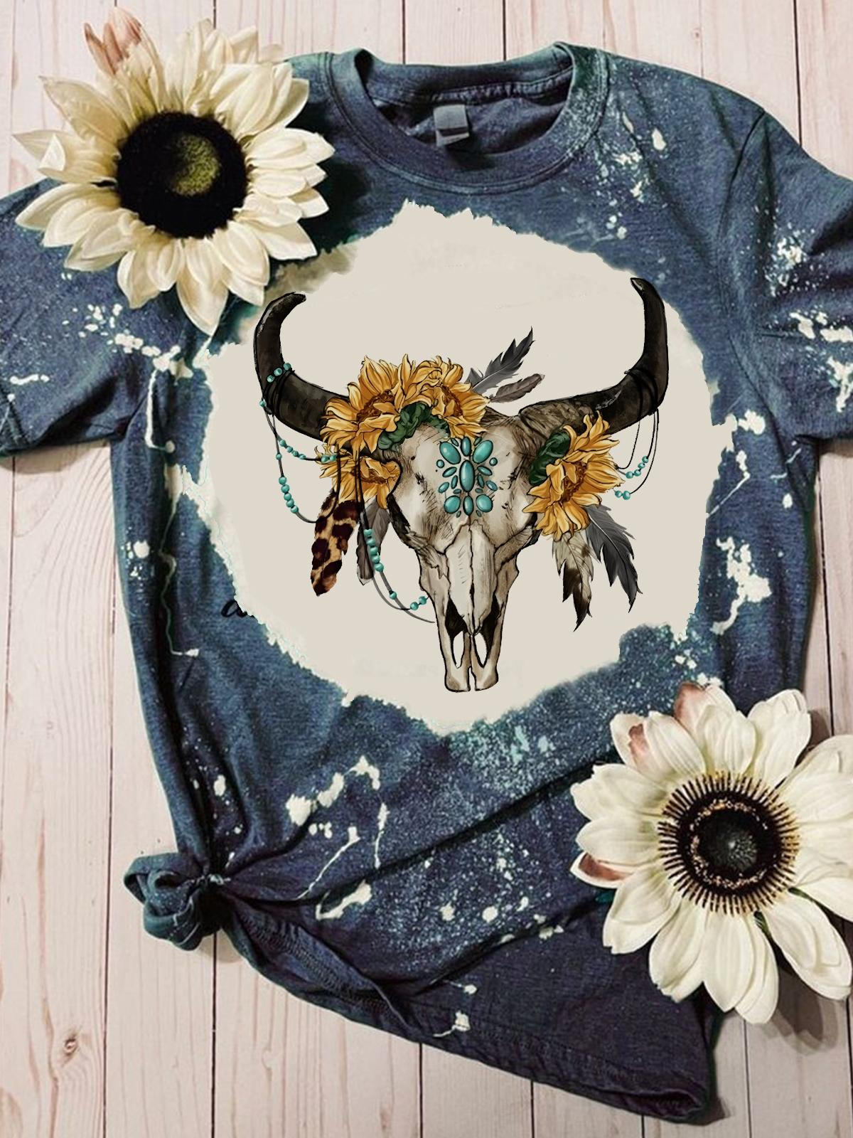 Cow Skull Turquoise Tie Dye T-shirt