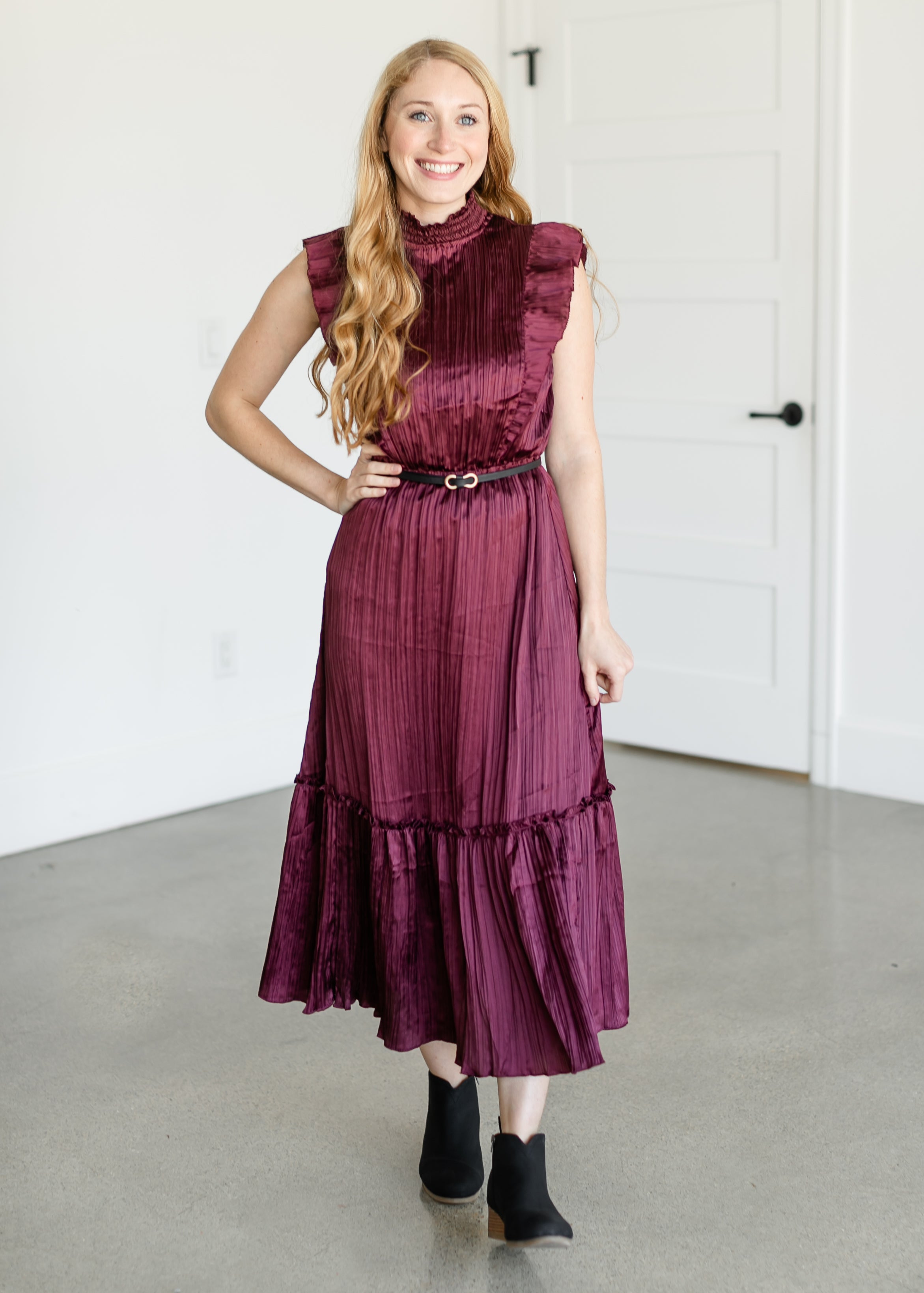 Wednesday Crinkle Satin Midi Dress