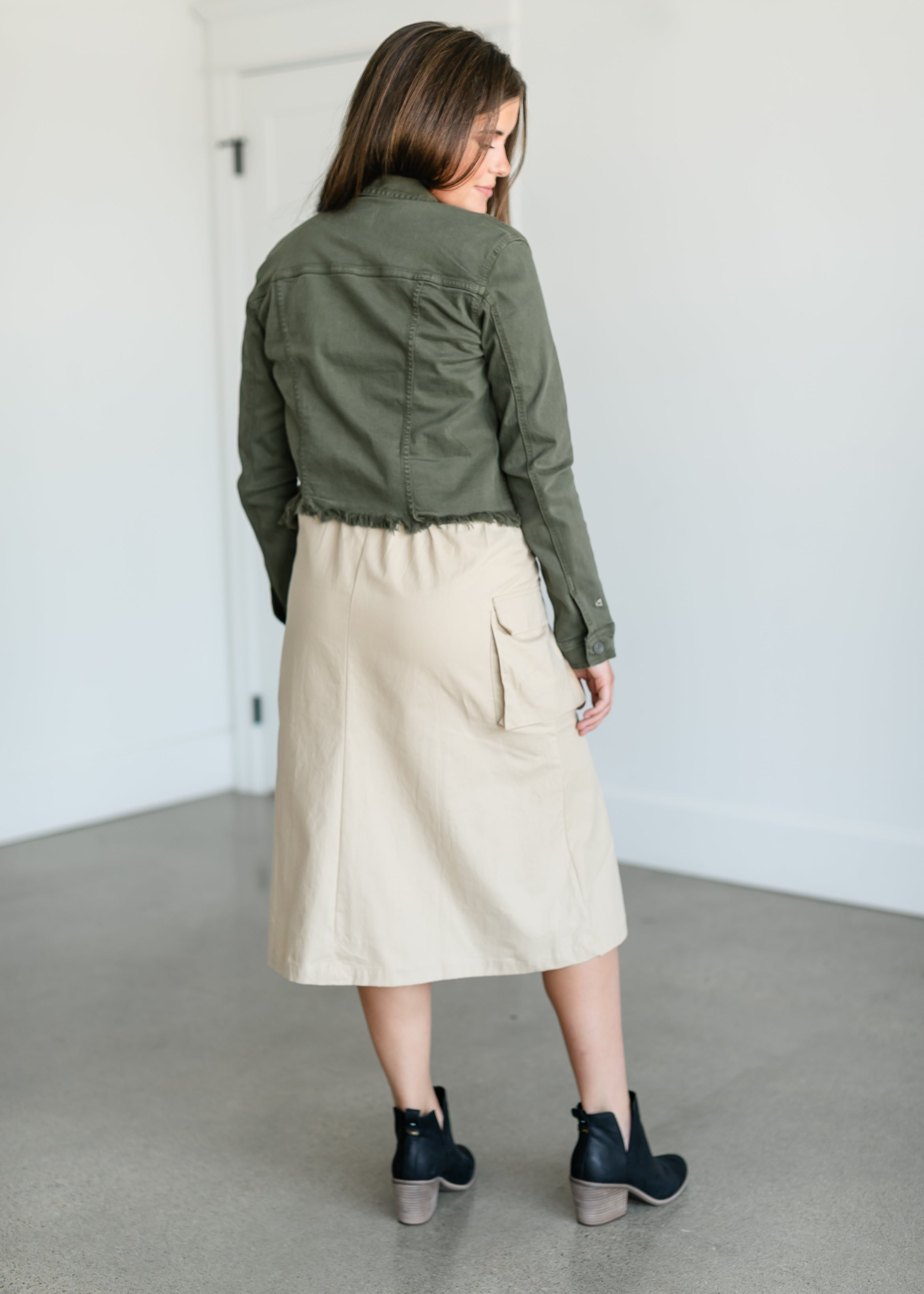 Button Down Cargo Pocket Midi Skirt