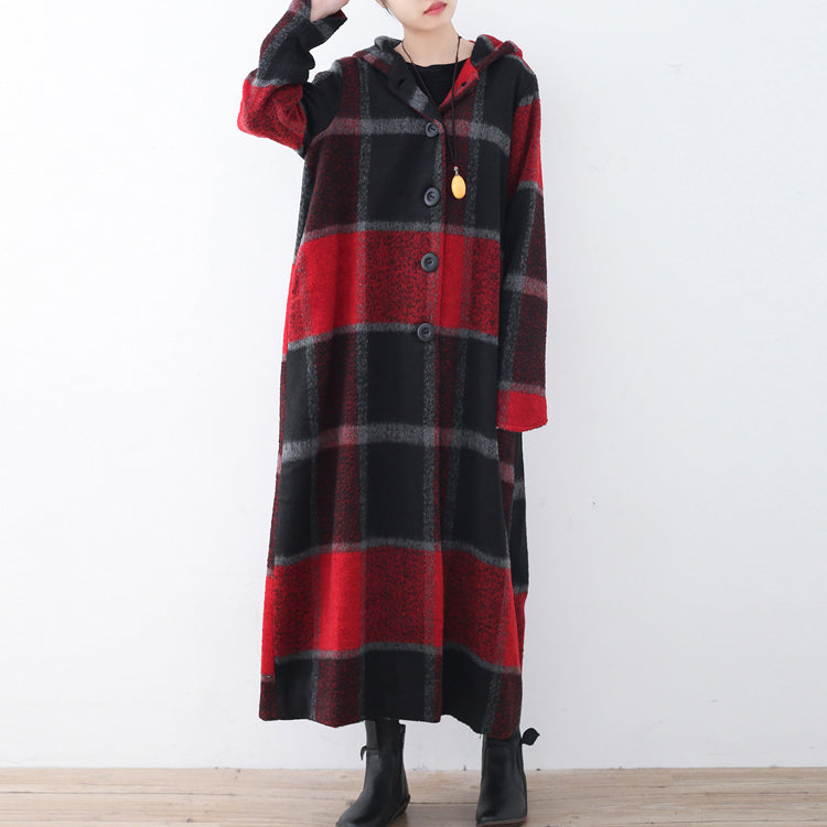 2021 green woolen coat casual trench coat plaid long coats hooded