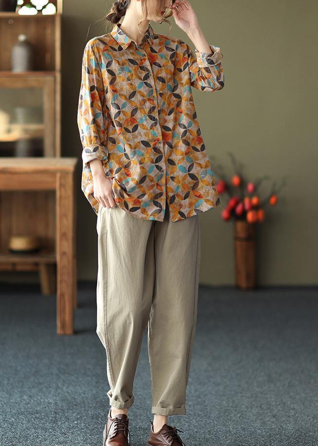 Unique Lapel Patchwork Spring Tunic Pattern Photography Red Print Blouse