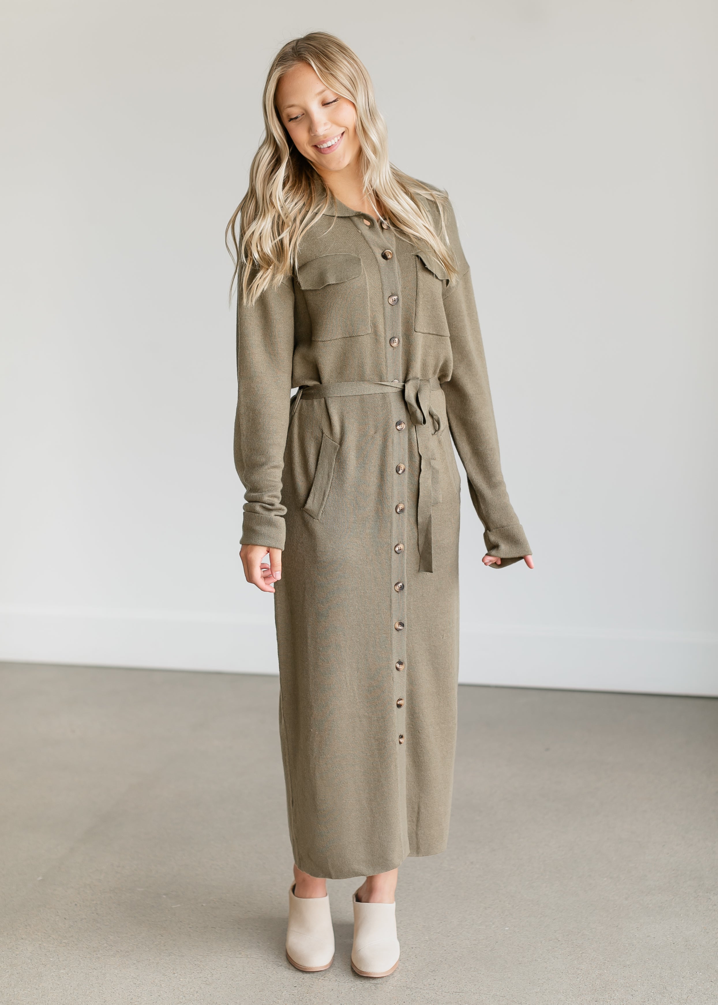 Melina Button-up Knit Midi Dress
