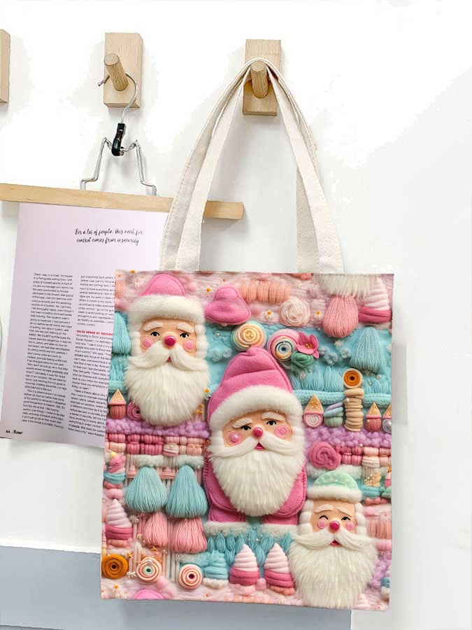 Pink Santa Claus Printed Canvas Bag