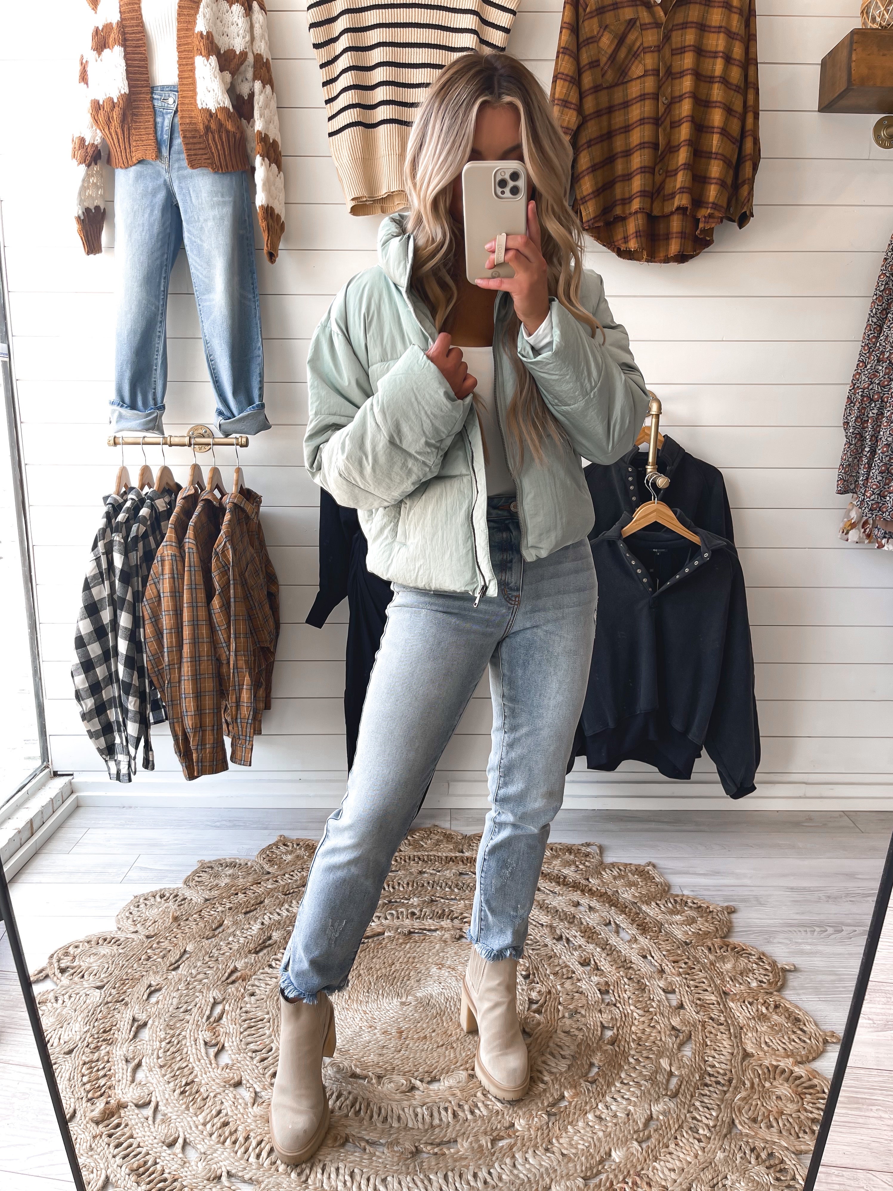 Chill Outing Puffer Jacket in Sage